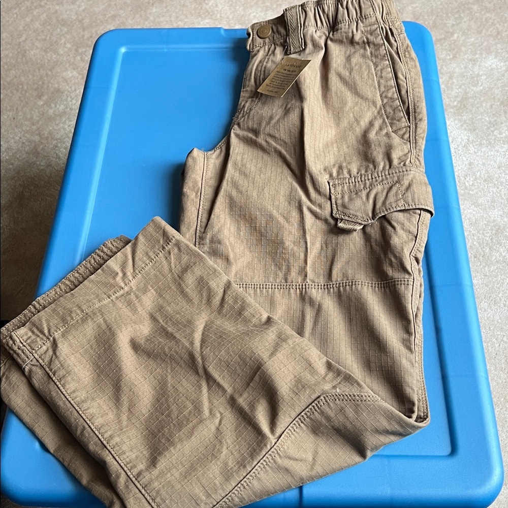 Lands End Cargo Tan Pants Elastic Waist sz 10 Nwt